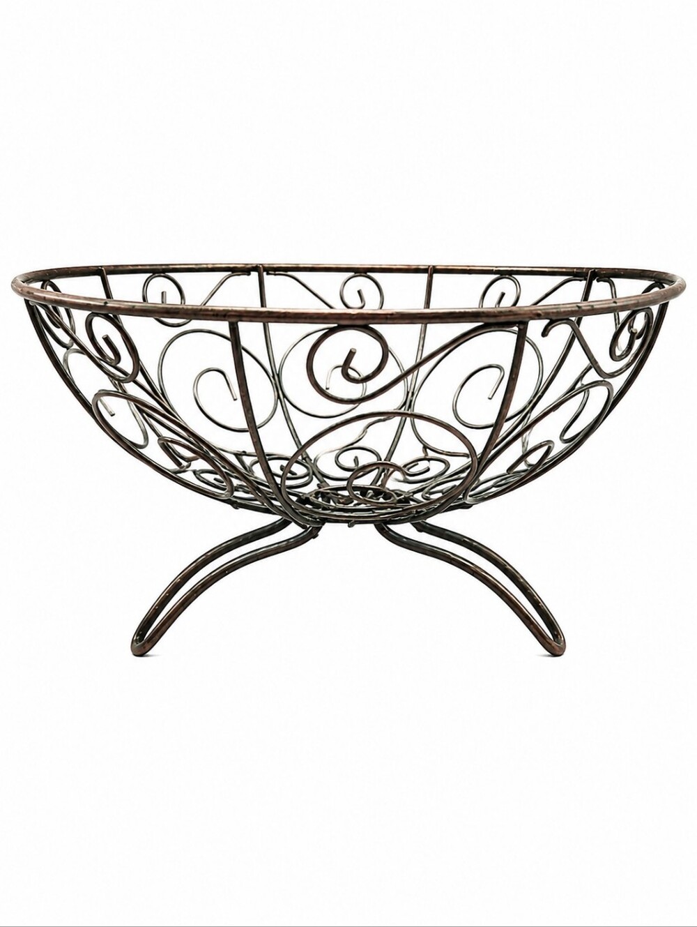 Vintage Decorative Metal Wire Fruit Bowl in Scroll Design-Antique Copper Finish